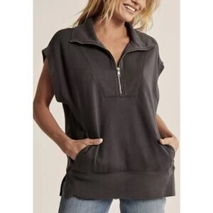 Abercrombie & Fitch Oversized Sleeveless Half-Zip Tunic Black Size Large